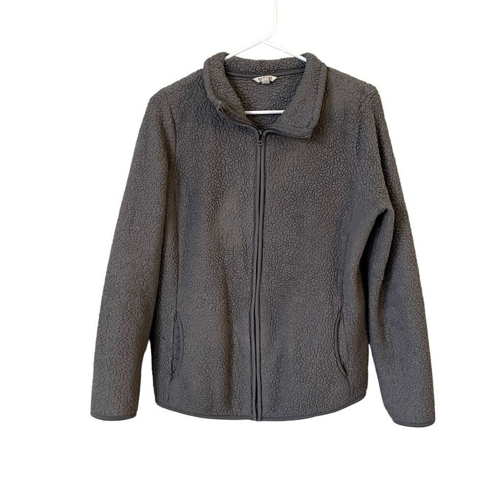 Sonoma Life + Style gray comfortable soft warm full zip jacket fluffy winter